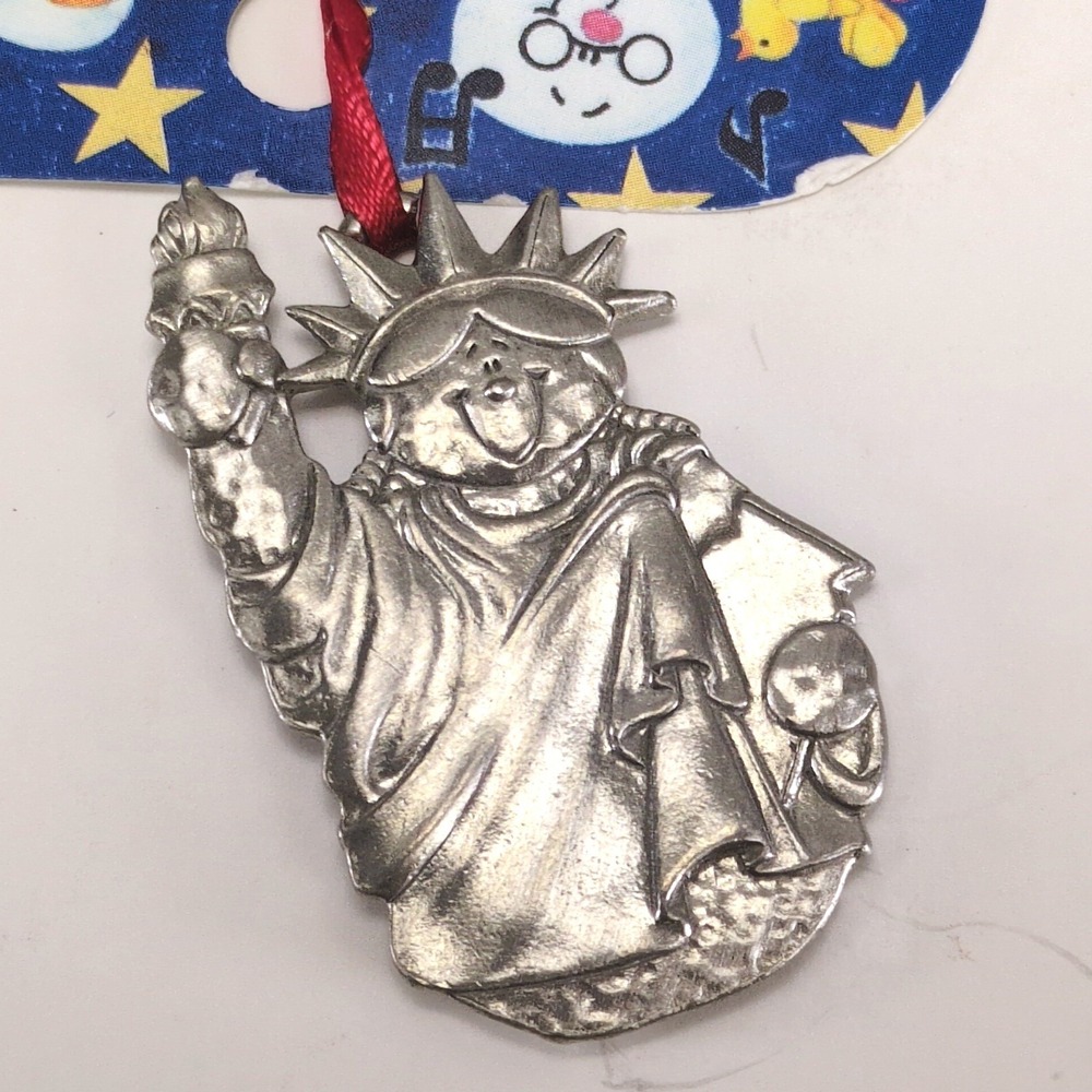Vintage Lindsay Claire Pewter Snowman Statue of Liberty Christmas Ornament New
